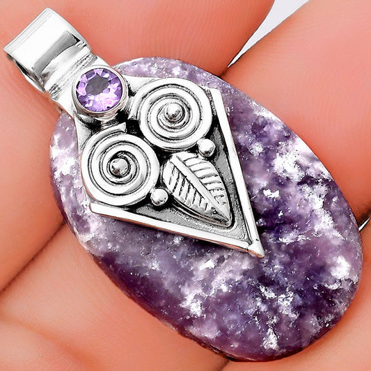 Owl - Purple Lepidolite & Amethyst Pendant P-1649 SDP130414