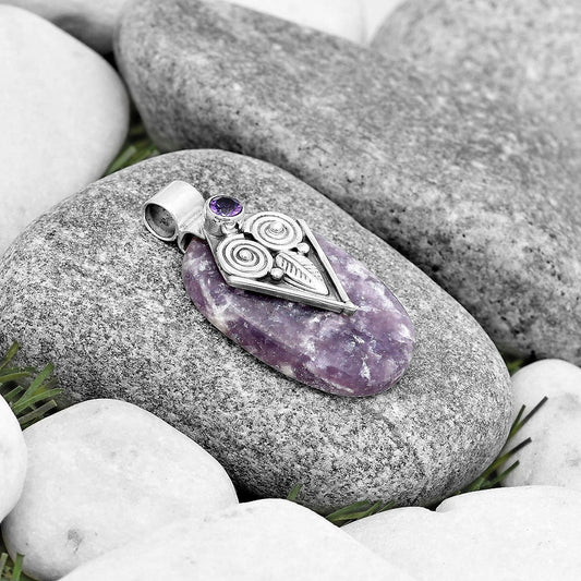 Owl - Purple Lepidolite & Amethyst Pendant P-1649 SDP130414