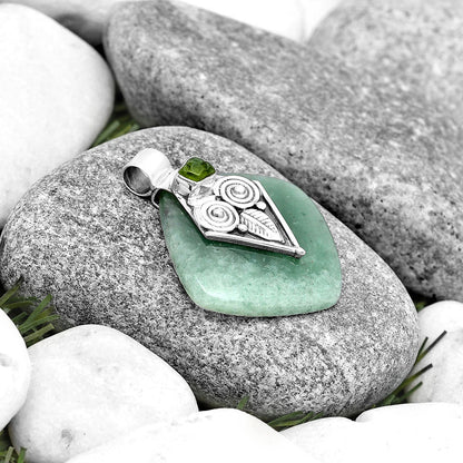 Owl Green Aventurine & Peridot Rough Pendant P-1649 SDP130417