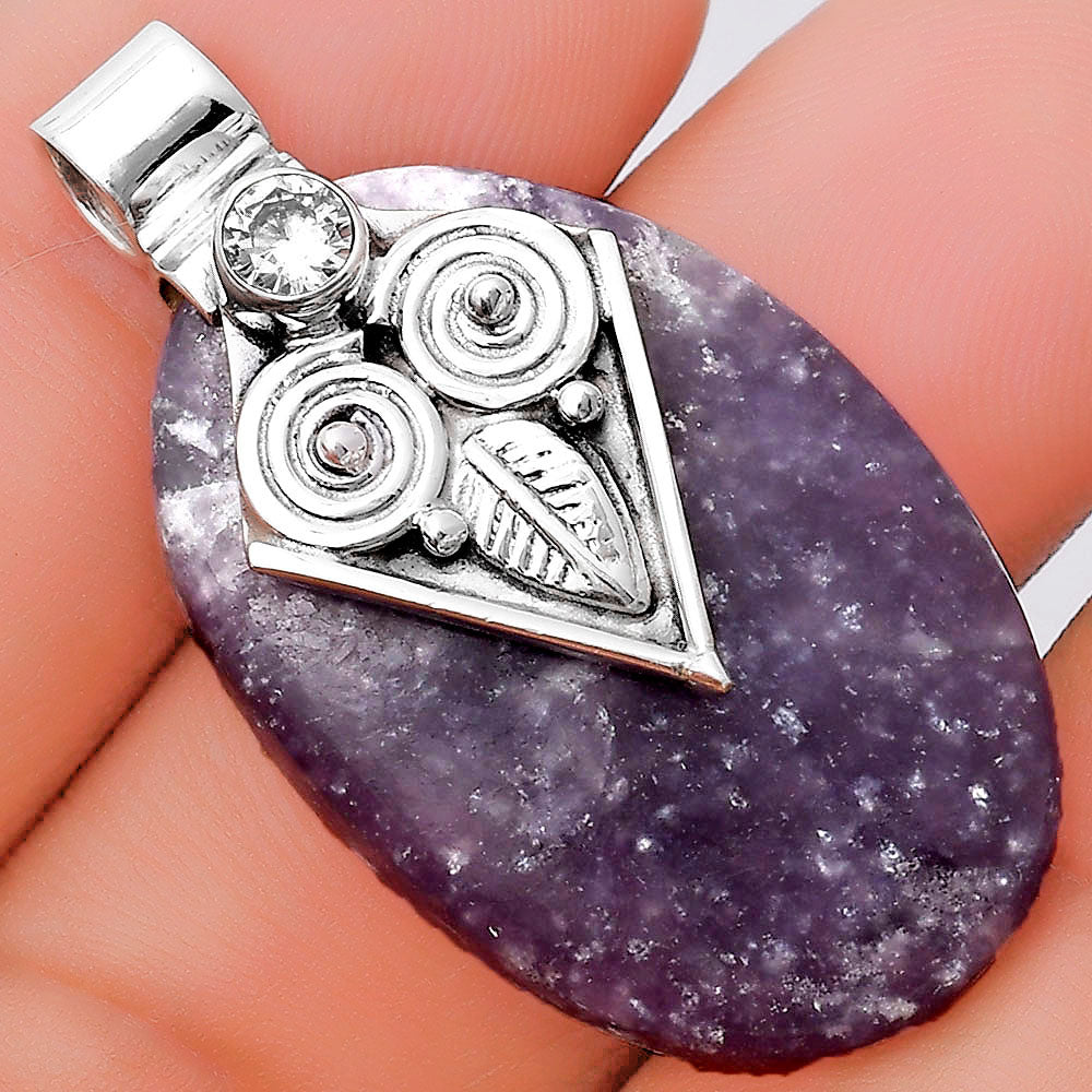 Owl - Purple Lepidolite & Zircon Pendant P-1649 SDP130420