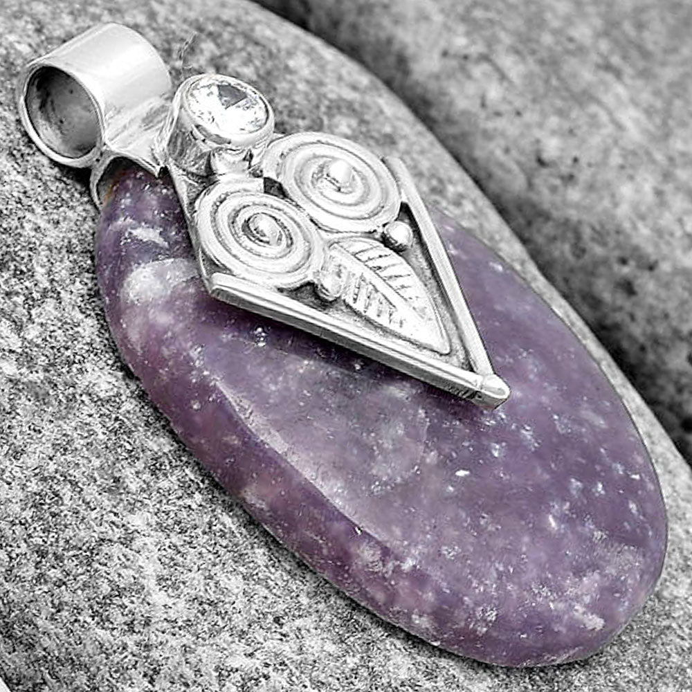 Owl - Purple Lepidolite & Zircon Pendant P-1649 SDP130420