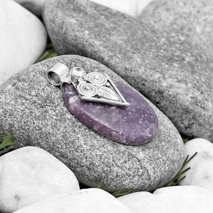 Owl - Purple Lepidolite & Zircon Pendant P-1649 SDP130420