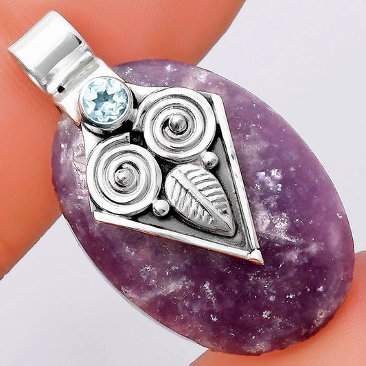 Owl Purple Lepidolite & Sky Blue Topaz Pendant P-1649 SDP130428