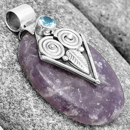 Owl Purple Lepidolite & Sky Blue Topaz Pendant P-1649 SDP130428