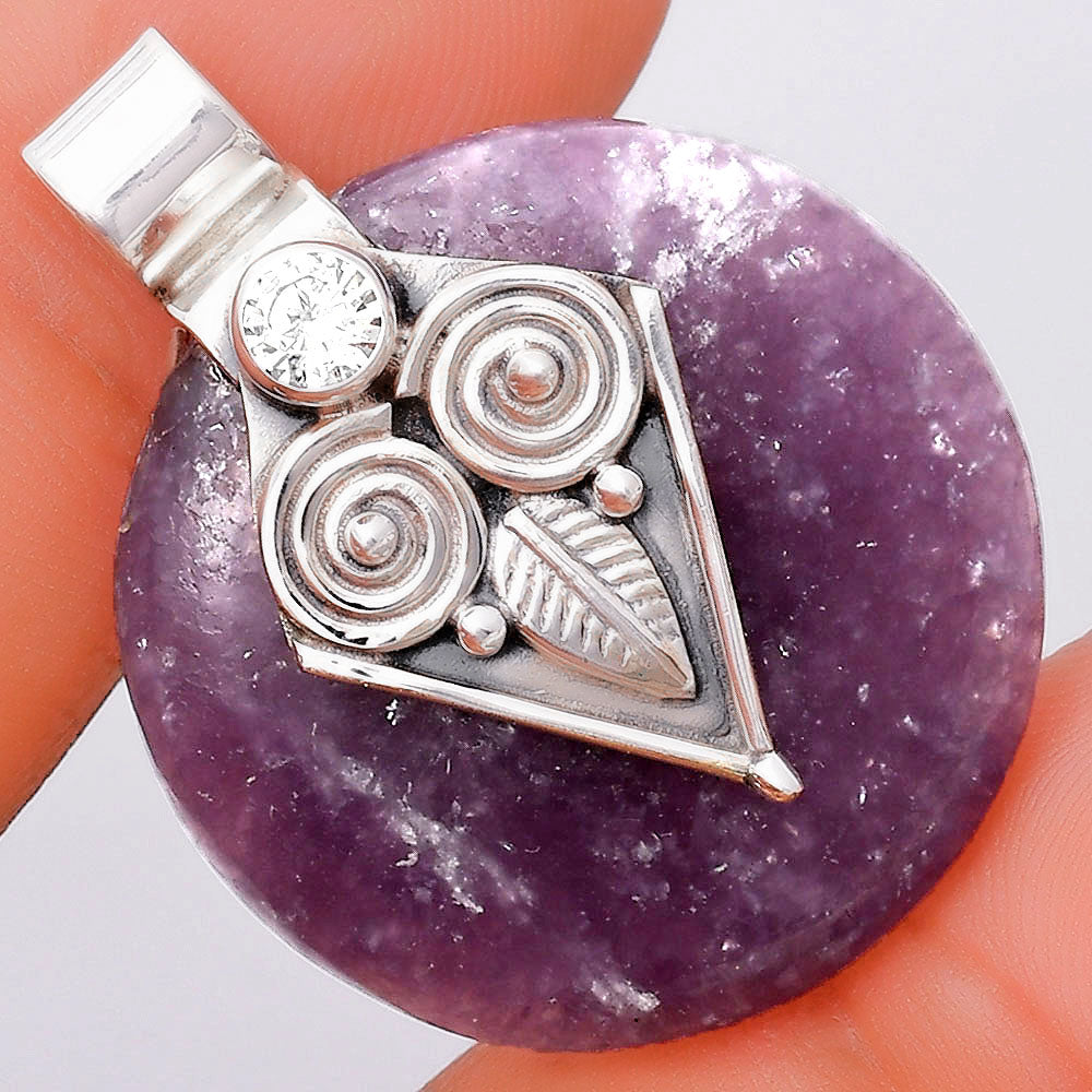 Owl - Purple Lepidolite & Zircon Pendant P-1649 SDP130431