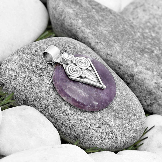 Owl - Purple Lepidolite & Zircon Pendant P-1649 SDP130431