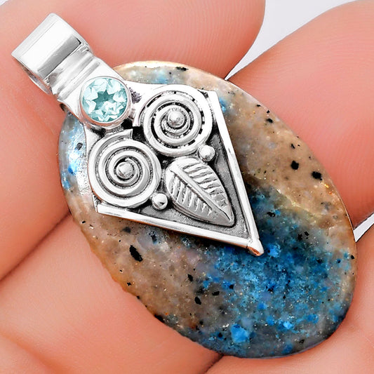 Owl - Cavansite & Sky Blue Topaz Pendant P-1649 SDP130433