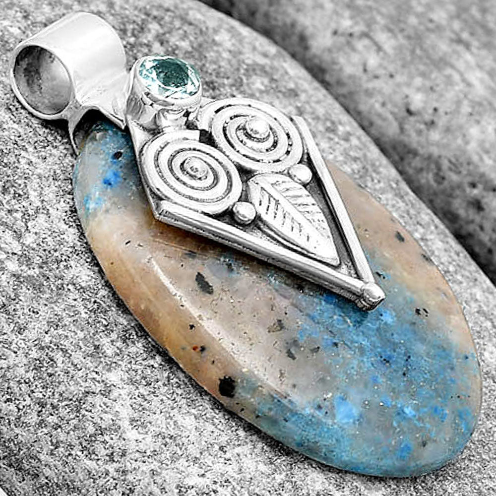 Owl - Cavansite & Sky Blue Topaz Pendant P-1649 SDP130433