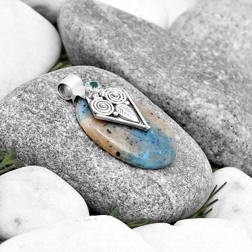 Owl - Cavansite & Sky Blue Topaz Pendant P-1649 SDP130433