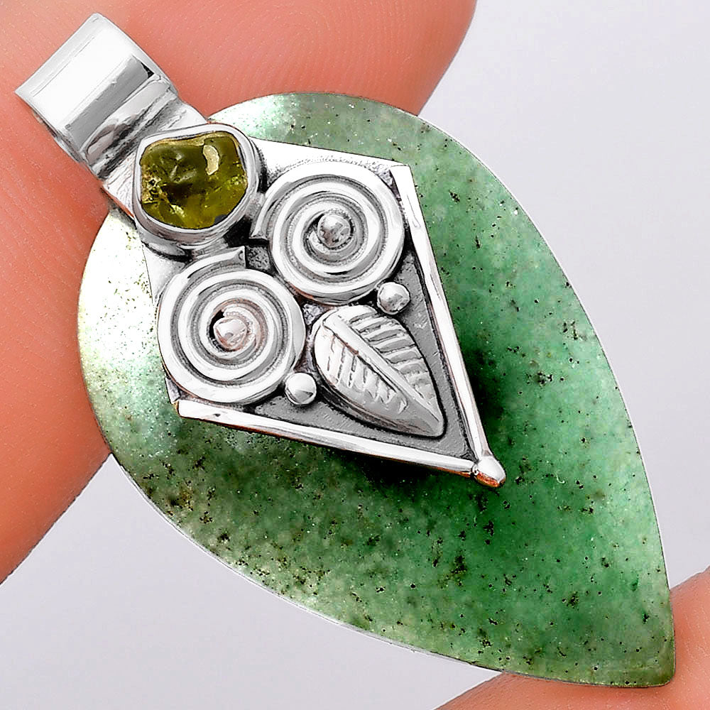 Owl Green Aventurine & Peridot Rough Pendant P-1649 SDP130435