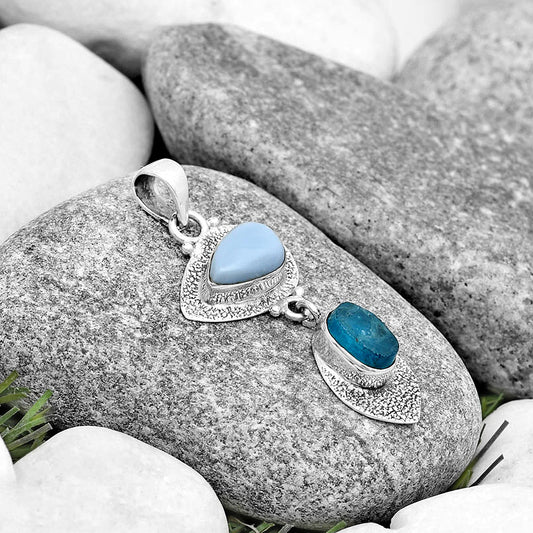 Natural Owyhee Opal & Neon Blue Apatite Pendant P-1396 SDP130637