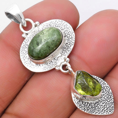 Larsonite Jasper & Peridot Rough Pendant P-1396 SDP130642