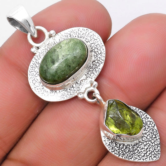 Larsonite Jasper & Peridot Rough Pendant P-1396 SDP130642