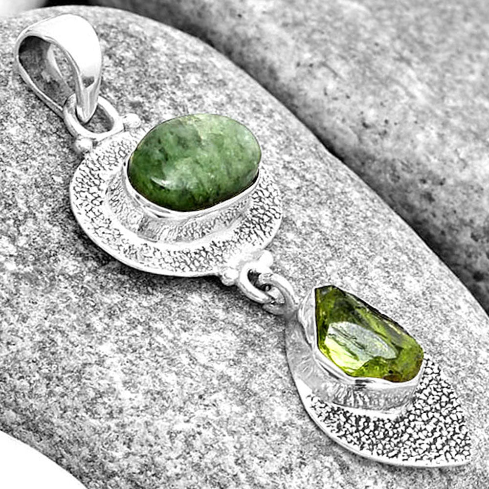 Larsonite Jasper & Peridot Rough Pendant P-1396 SDP130642
