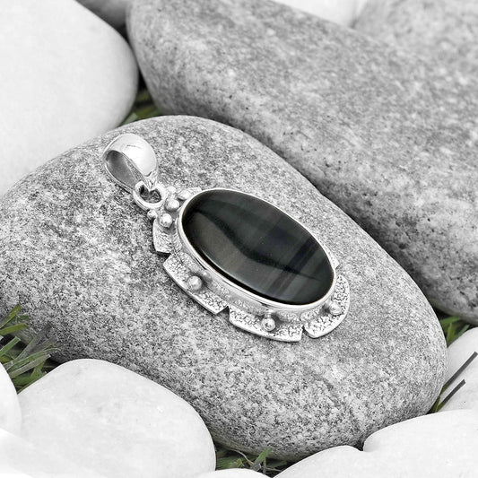 Natural Black Lace Obsidian Pendant P-1485 SDP130717