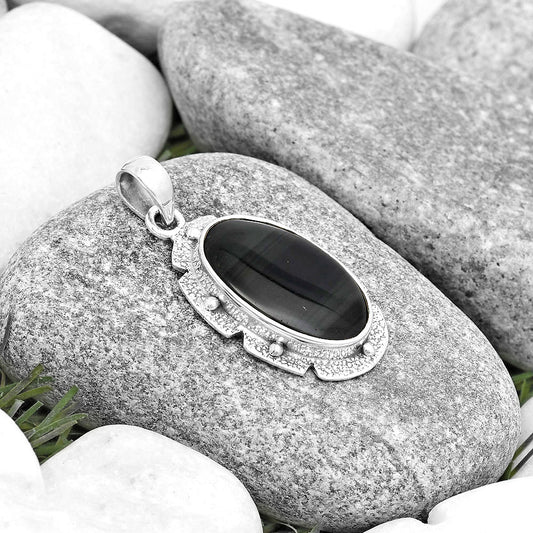 Natural Black Lace Obsidian Pendant P-1485 SDP130720