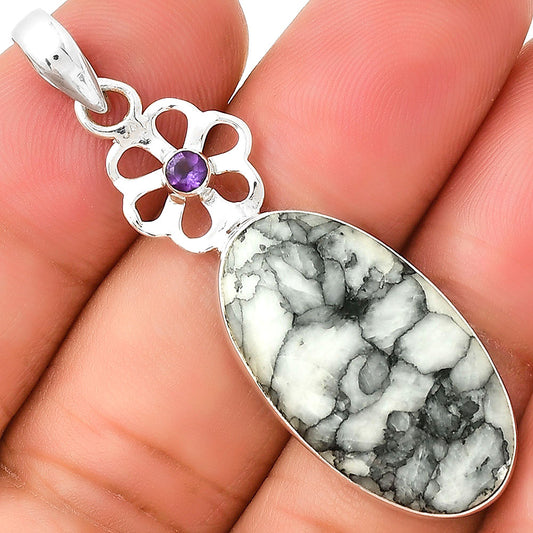 Natural Pinolith Stone & Amethyst Pendant P-1634 SDP130861