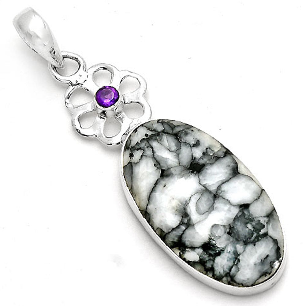 Natural Pinolith Stone & Amethyst Pendant P-1634 SDP130861