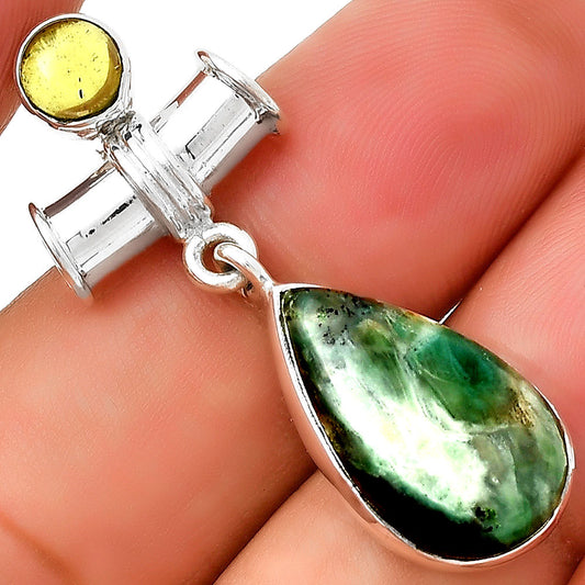 Dendritic Chrysoprase - Africa & Peridot Rough Pendant P-1337 SDP130868