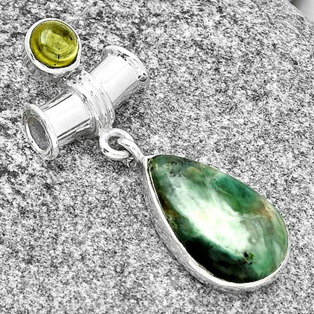 Dendritic Chrysoprase - Africa & Peridot Rough Pendant P-1337 SDP130868