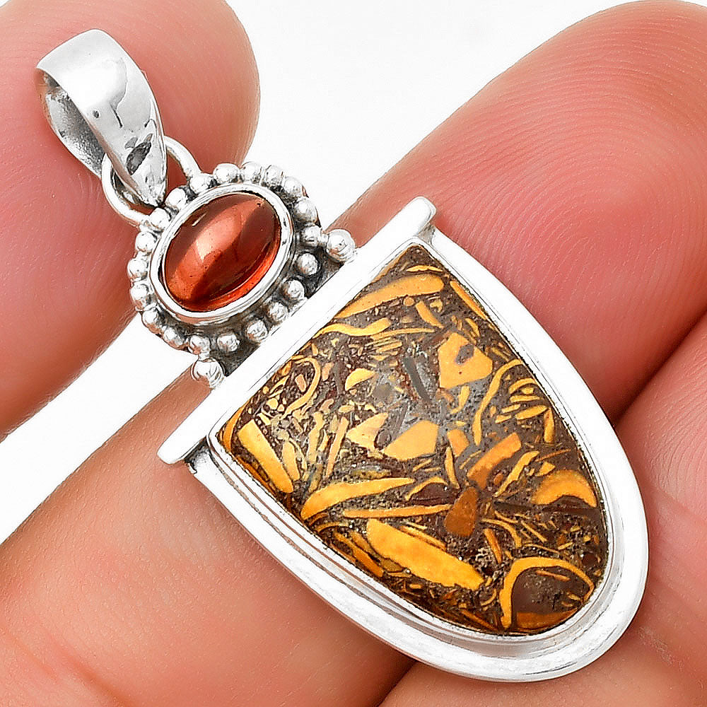 Coquina Fossil Jasper India & Garnet Pendant P-1289 SDP130895