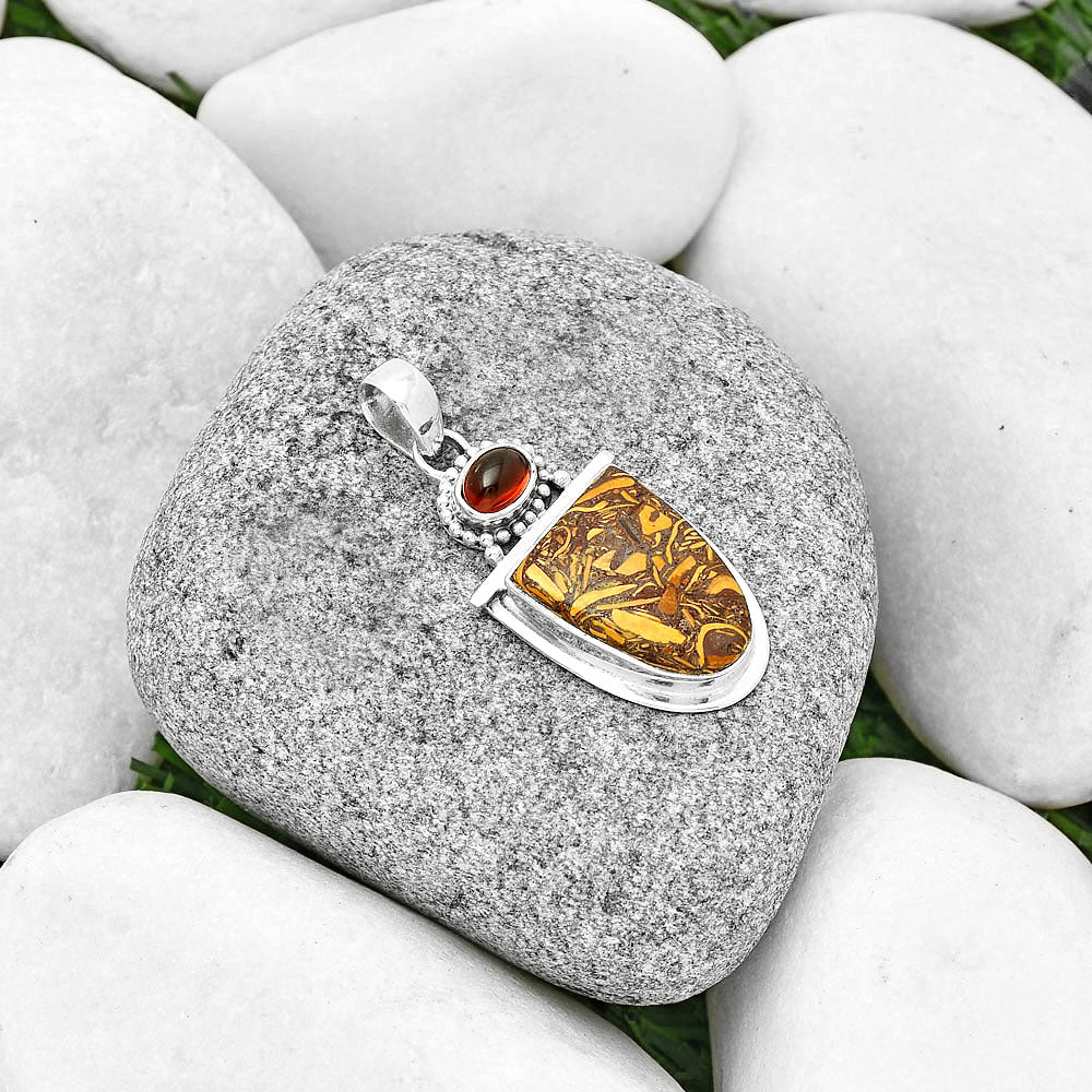 Coquina Fossil Jasper India & Garnet Pendant P-1289 SDP130895