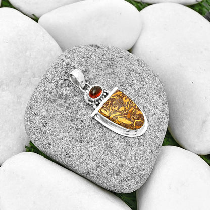 Coquina Fossil Jasper India & Garnet Pendant P-1289 SDP130895