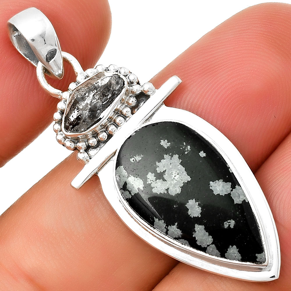 Snow Flake Obsidian & Herkimer Diamond Pendant P-1289 SDP130907