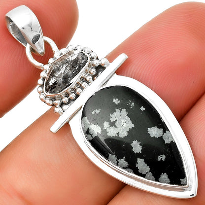 Snow Flake Obsidian & Herkimer Diamond Pendant P-1289 SDP130907