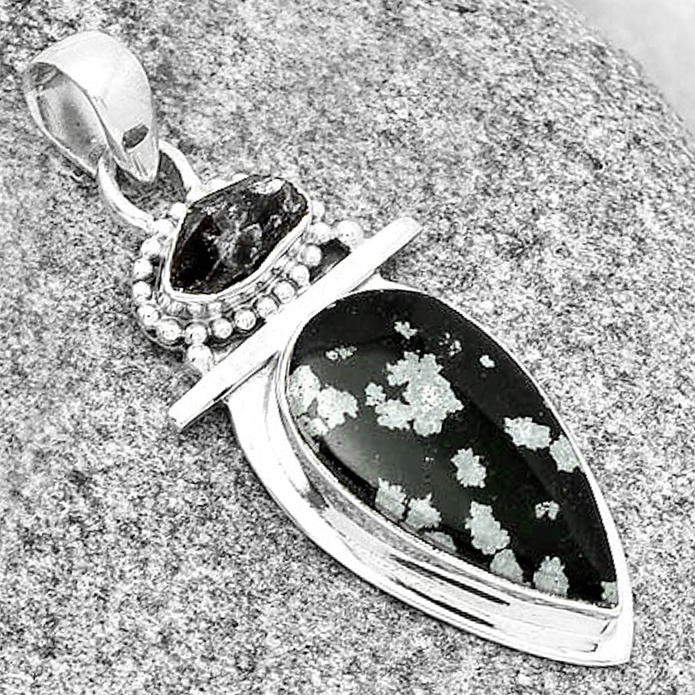 Snow Flake Obsidian & Herkimer Diamond Pendant P-1289 SDP130907