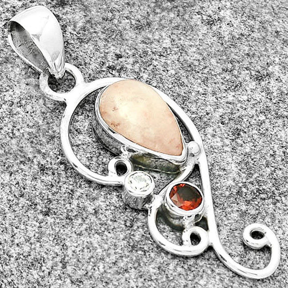 Natural Pink Scolecite, Garnet & Zircon Pendant P-1039 SDP130924