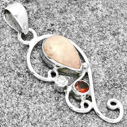 Natural Pink Scolecite, Garnet & Zircon Pendant P-1039 SDP130924
