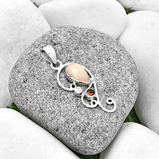 Natural Pink Scolecite, Garnet & Zircon Pendant P-1039 SDP130924
