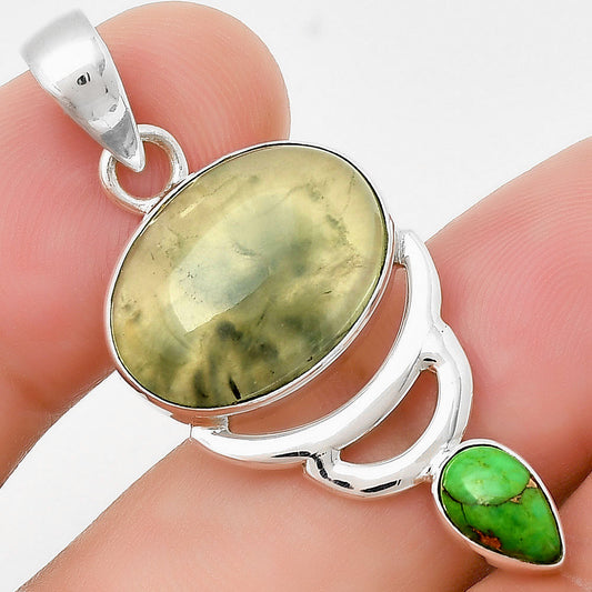 Prehnite & Copper Green Turquoise Pendant P-1693 SDP130962