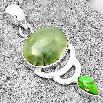 Prehnite & Copper Green Turquoise Pendant P-1693 SDP130962