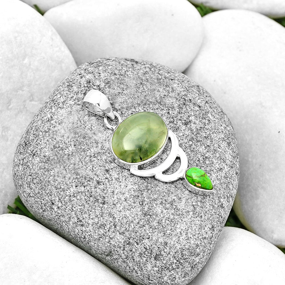 Prehnite & Copper Green Turquoise Pendant P-1693 SDP130962