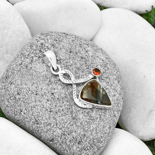 Natural Tube Agate - Turkish & Garnet Pendant P-1111 SDP130966