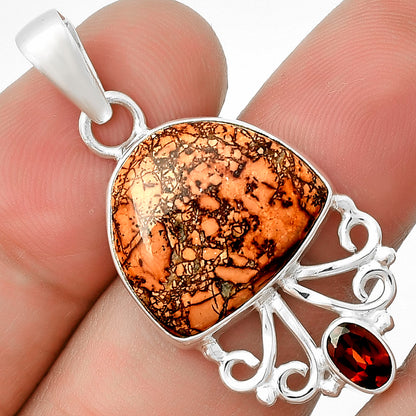 Natural Indian Paint Gemstone & Garnet Pendant P-1594 SDP131083