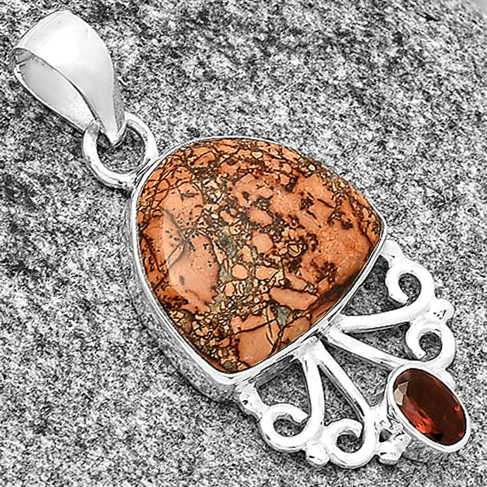 Natural Indian Paint Gemstone & Garnet Pendant P-1594 SDP131083