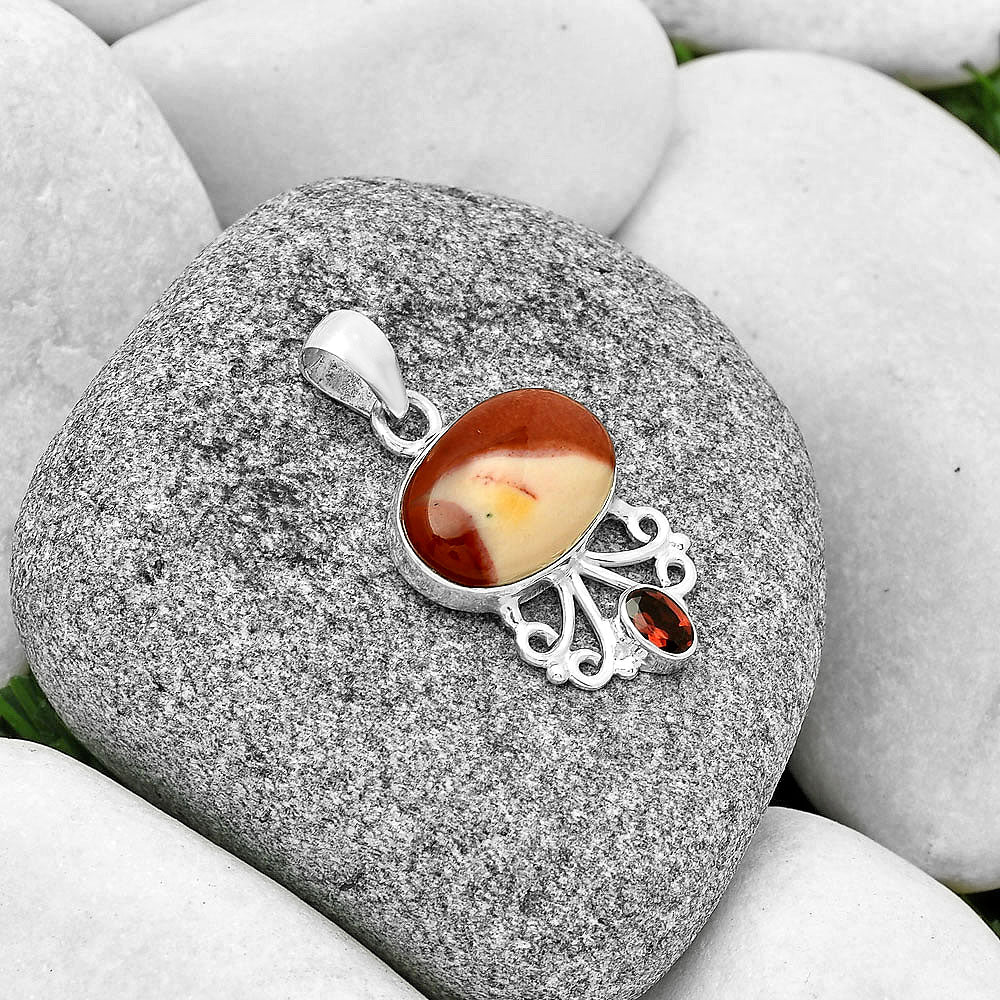 Natural Red Mookaite & Garnet Pendant P-1594 SDP131089