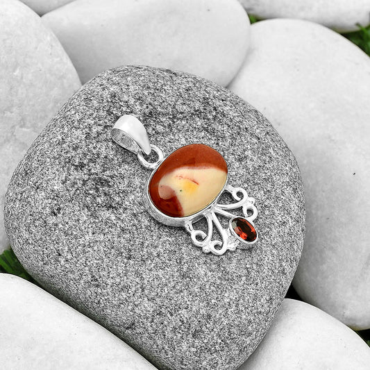 Natural Red Mookaite & Garnet Pendant P-1594 SDP131089