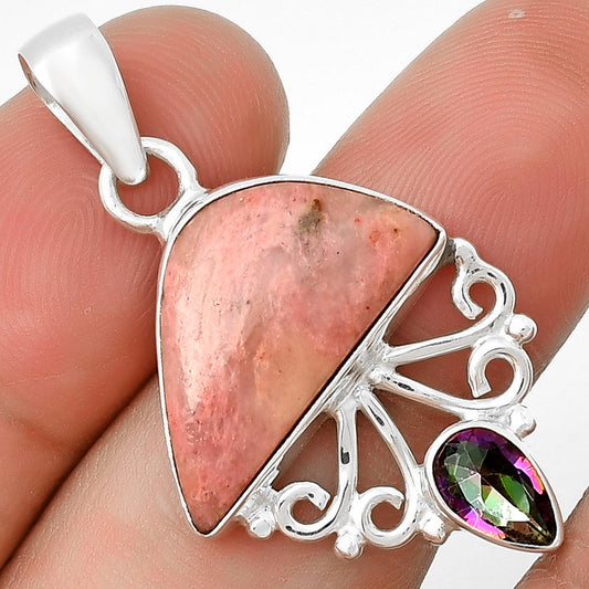 Pink Tulip Quartz & Mystic Topaz Pendant P-1594 SDP131095