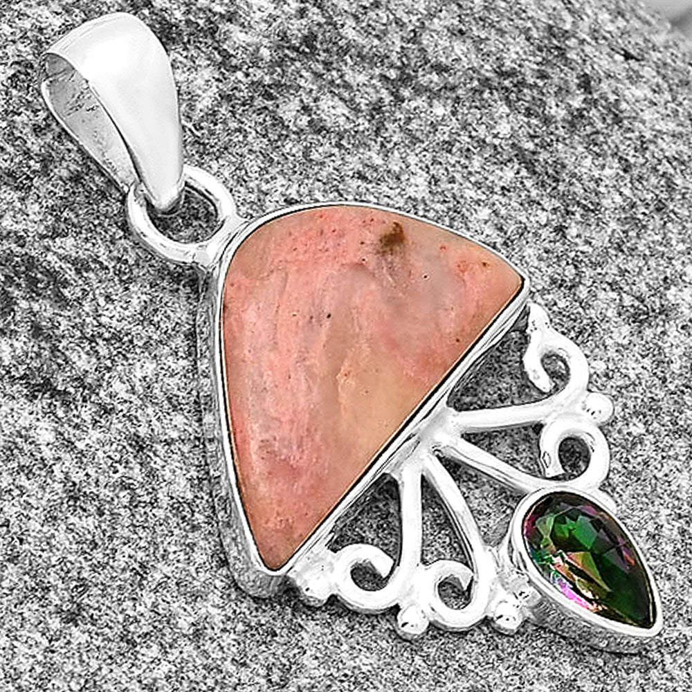 Pink Tulip Quartz & Mystic Topaz Pendant P-1594 SDP131095