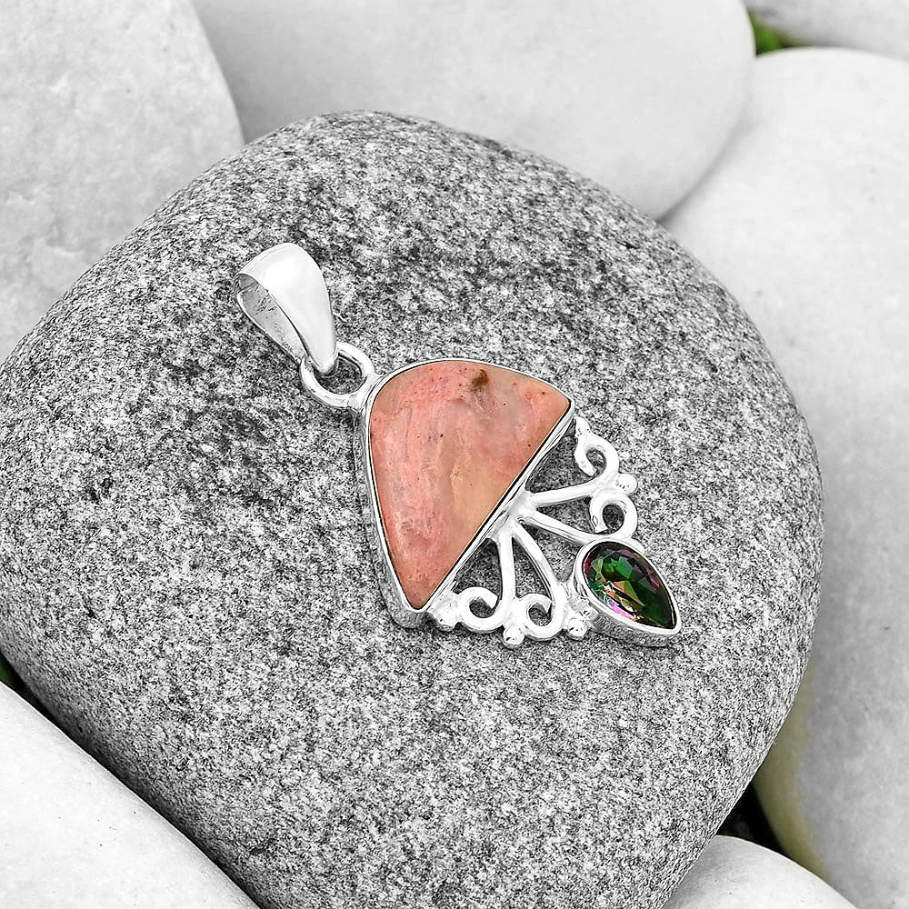 Pink Tulip Quartz & Mystic Topaz Pendant P-1594 SDP131095