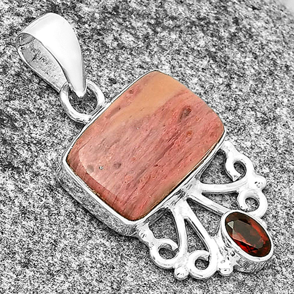 Natural Pink Tulip Quartz & Garnet Pendant P-1594 SDP131096