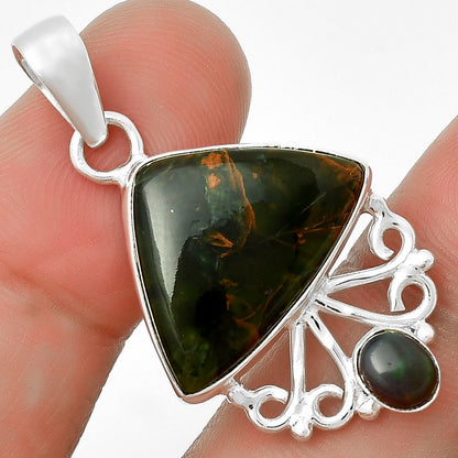 Turkish Rainforest Chrysocolla & Black Ethiopian Opal Pendant P-1594 SDP131102