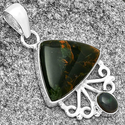 Turkish Rainforest Chrysocolla & Black Ethiopian Opal Pendant P-1594 SDP131102