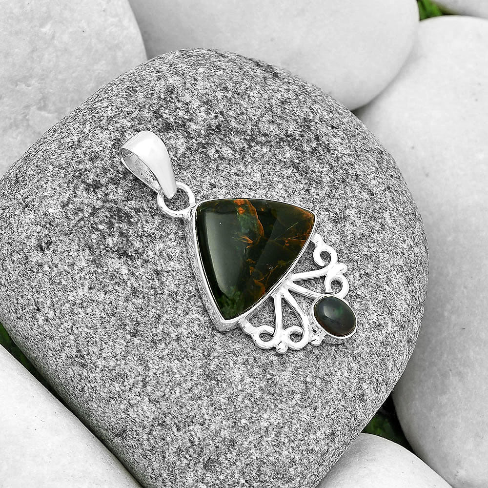 Turkish Rainforest Chrysocolla & Black Ethiopian Opal Pendant P-1594 SDP131102