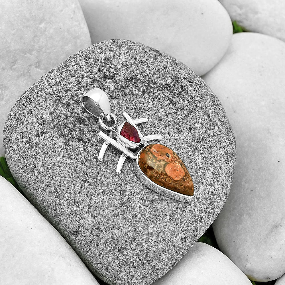 Poppy Jasper & Pink Tourmaline Rough Pendant P-1046 SDP131146