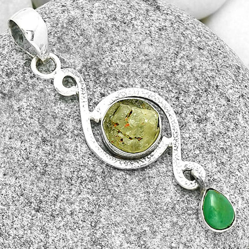 Green Kyanite Rough & Chrysoprase Pendant P-1115 SDP131254